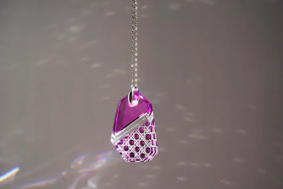 Kiriko Glass Pendant Necklace -Gold Purple-, Japanese Jewelry