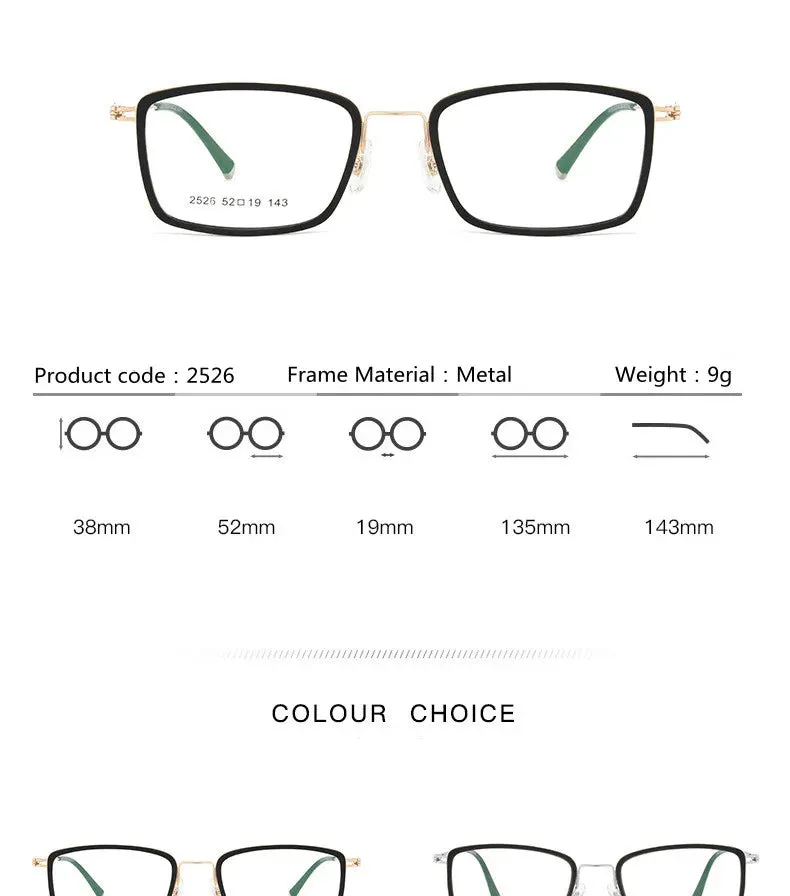 Kocolior Unisex Full Rim Acetate Alloy Square Hyperopic Reading Glasses 2526