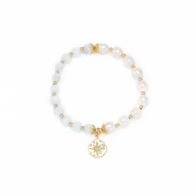 Korean Edition Freshwater Pearl and Opal Stone Bracelet with Sterling Silver Charm