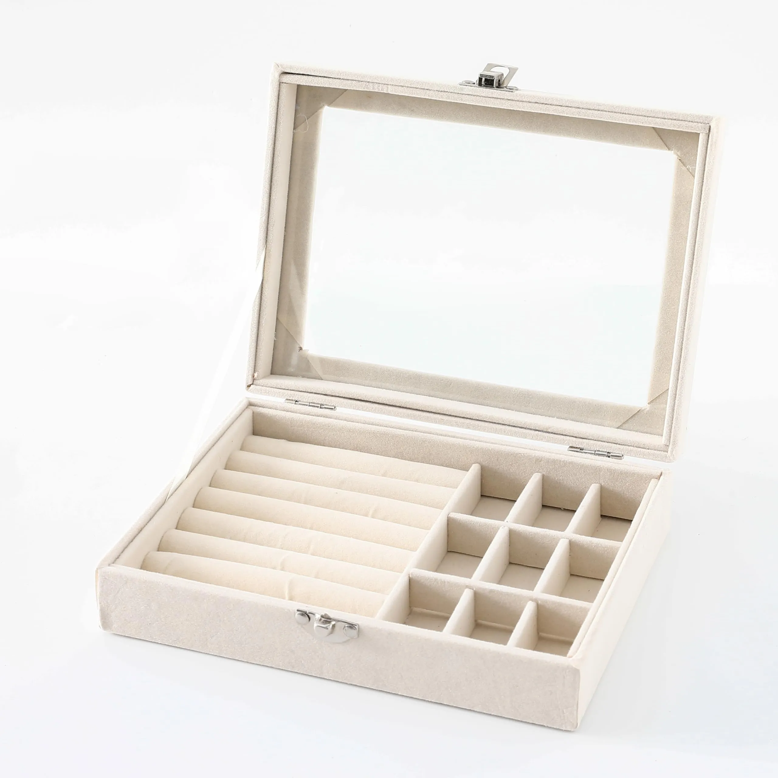 Kuber Industries Pack of 1 Velvet Jewelry Box Organizer | Jewelry Storage Box | Jewelry Organizer | Showcase Holder Dresser Organizer for Earring Necklace Bracelet Ring |YXX-019 | White