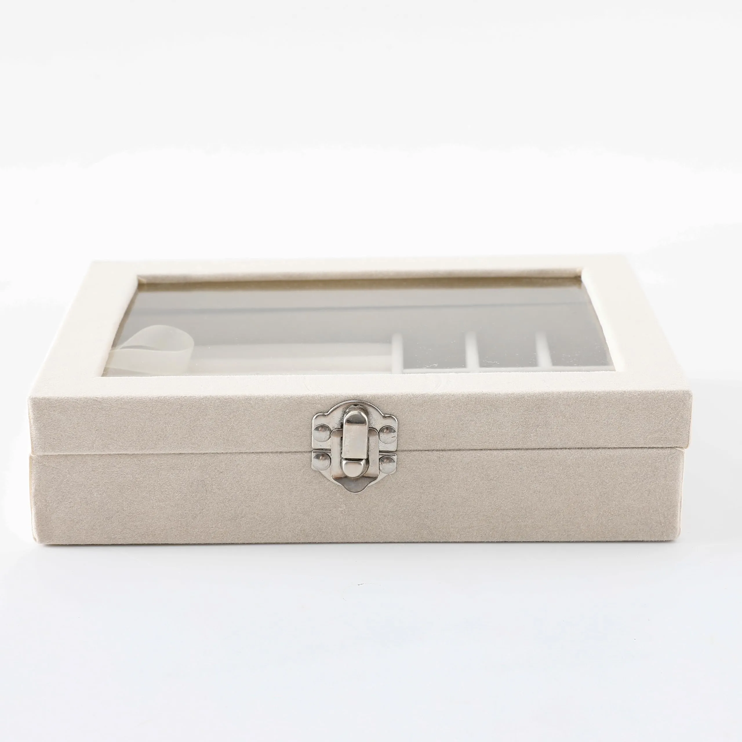 Kuber Industries Pack of 1 Velvet Jewelry Box Organizer | Jewelry Storage Box | Jewelry Organizer | Showcase Holder Dresser Organizer for Earring Necklace Bracelet Ring |YXX-019 | White