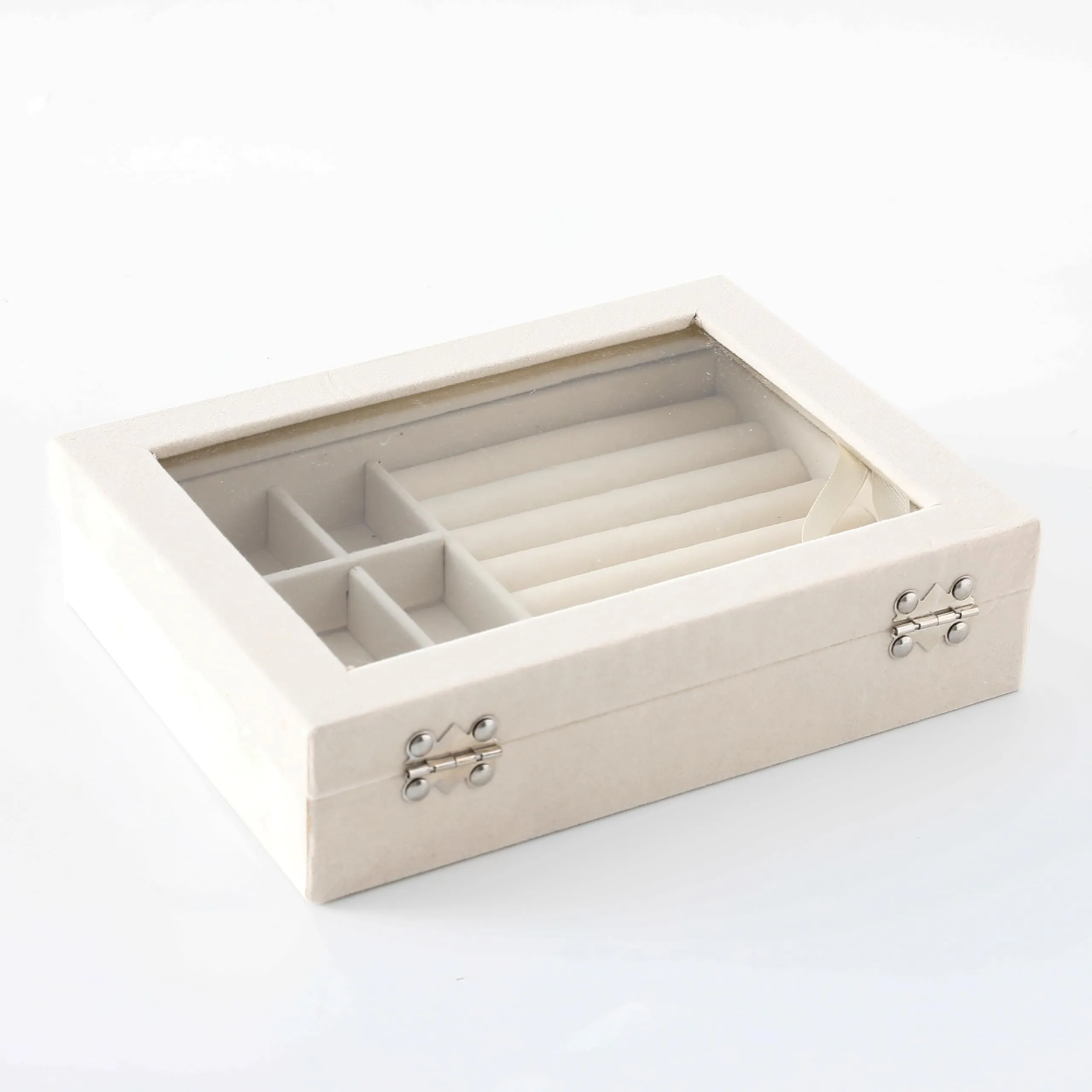 Kuber Industries Pack of 1 Velvet Jewelry Box Organizer | Jewelry Storage Box | Jewelry Organizer | Showcase Holder Dresser Organizer for Earring Necklace Bracelet Ring |YXX-019 | White