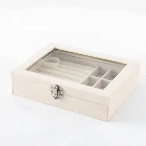 Kuber Industries Pack of 1 Velvet Jewelry Box Organizer | Jewelry Storage Box | Jewelry Organizer | Showcase Holder Dresser Organizer for Earring Necklace Bracelet Ring |YXX-019 | White