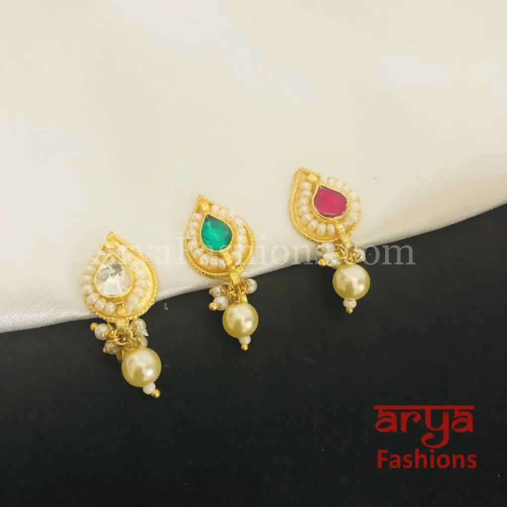 Kundan CZ non piercing nose ring/Kundan Bridal Nosepin