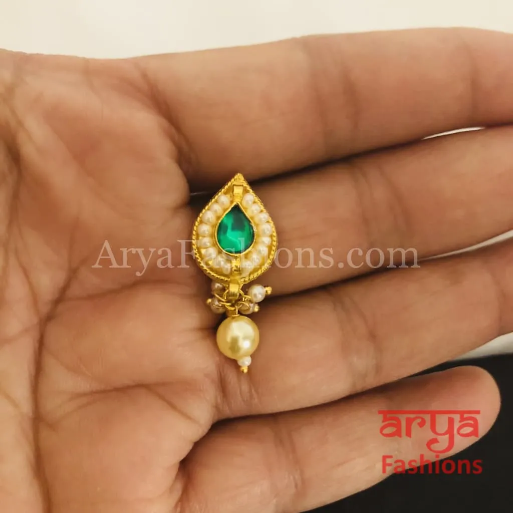 Kundan CZ non piercing nose ring/Kundan Bridal Nosepin