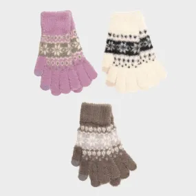 Ladies Fairisle Print Fluffy Gloves