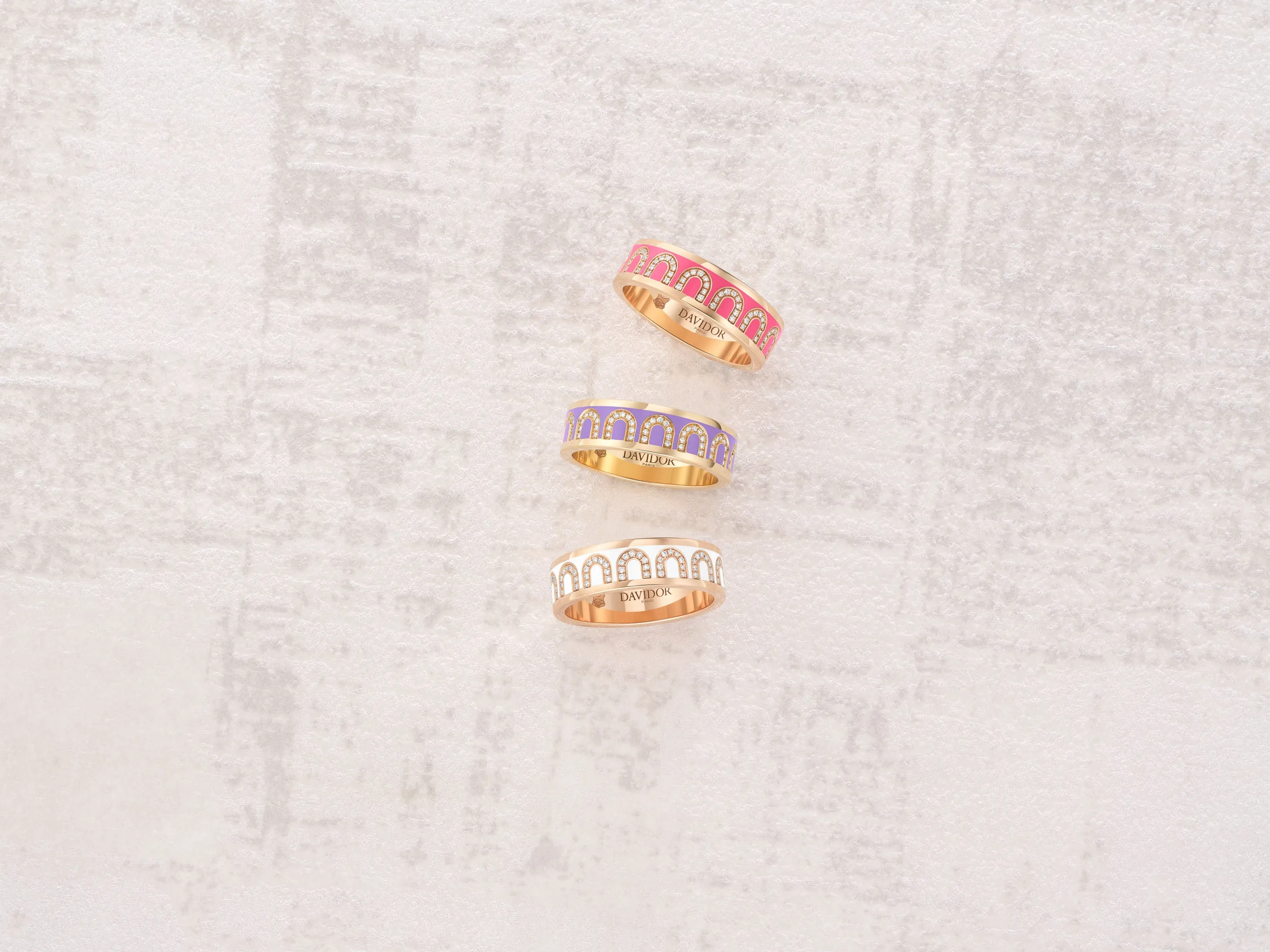 L'Arc de DAVIDOR Ring MM, 18k Rose Gold with Neige Lacquered Ceramic and Arcade Diamonds