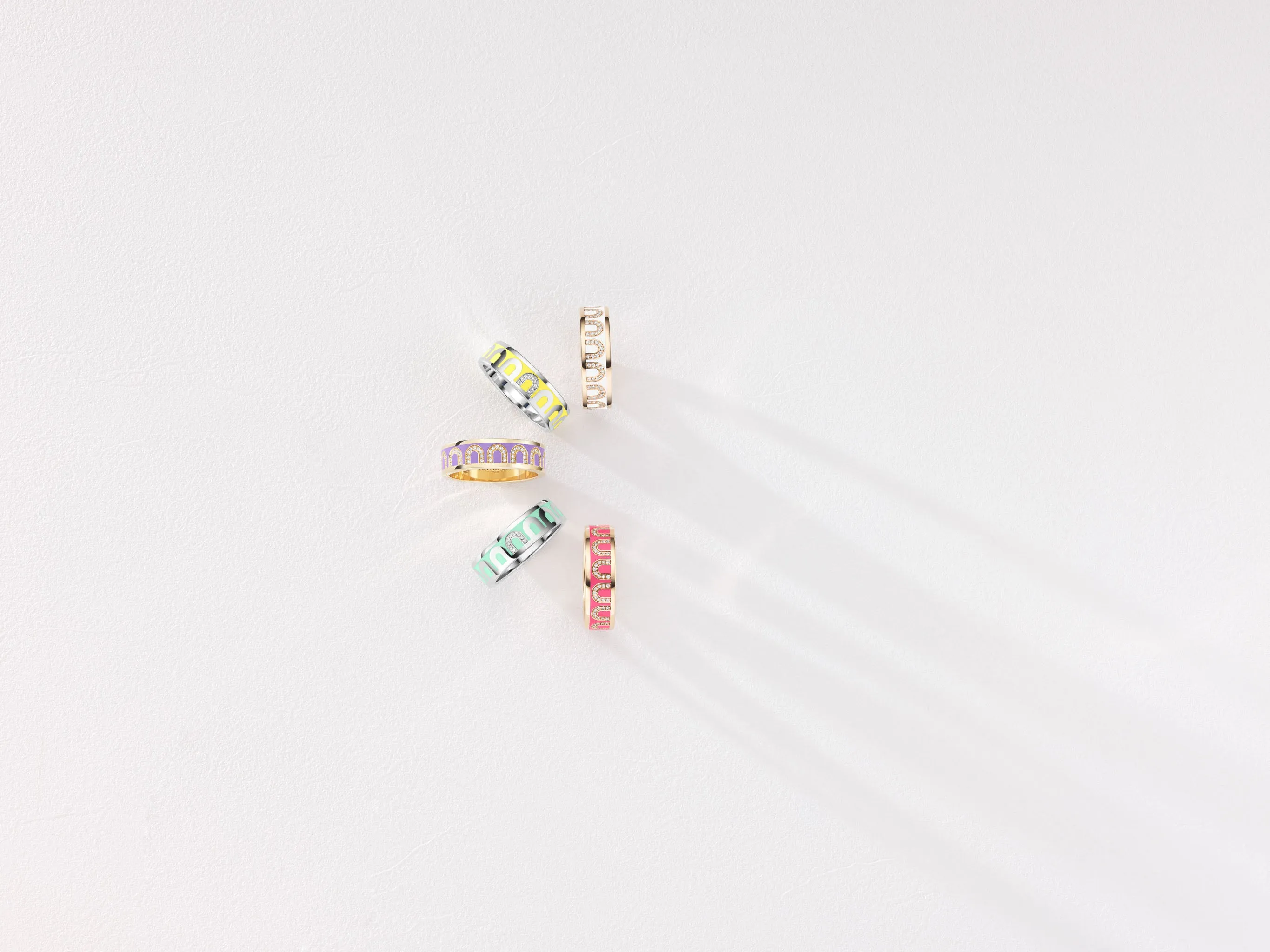 L'Arc de DAVIDOR Ring MM, 18k Rose Gold with Neige Lacquered Ceramic and Arcade Diamonds