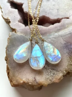 Large Moonstone Crystal Pendant Necklace Sterling Silver or 14kt Gold Filled