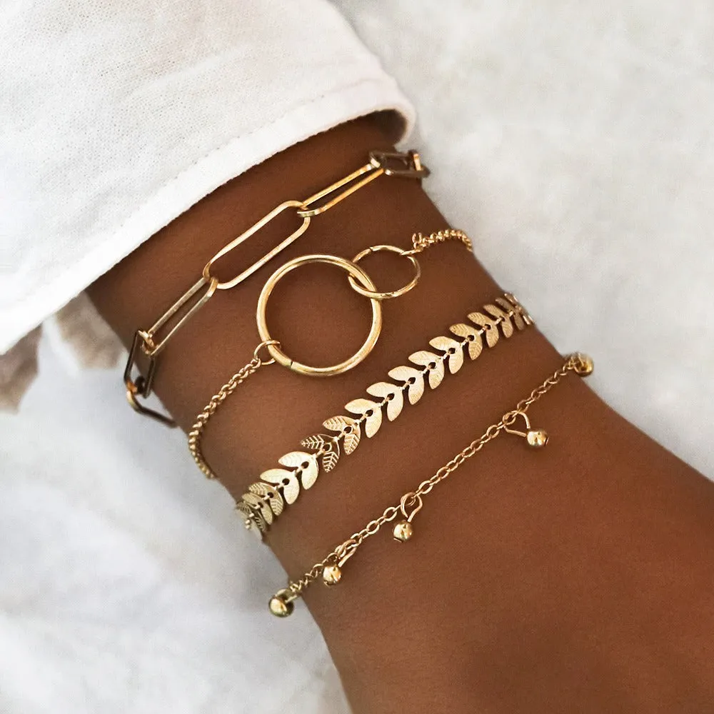 Leaf Ring Bracelet Set -  Set of 4
