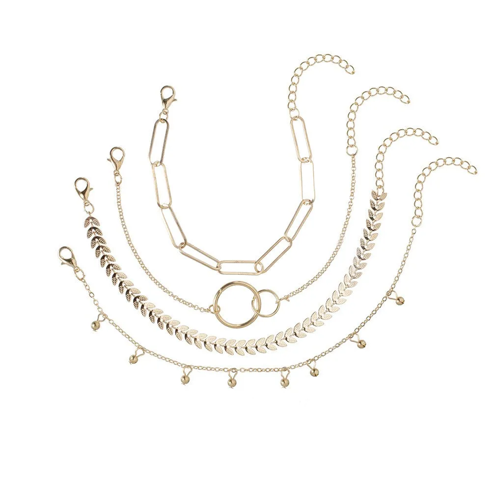 Leaf Ring Bracelet Set -  Set of 4