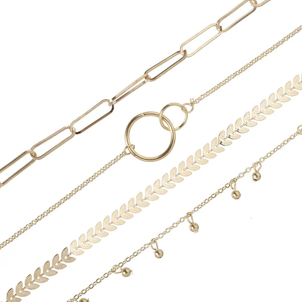Leaf Ring Bracelet Set -  Set of 4