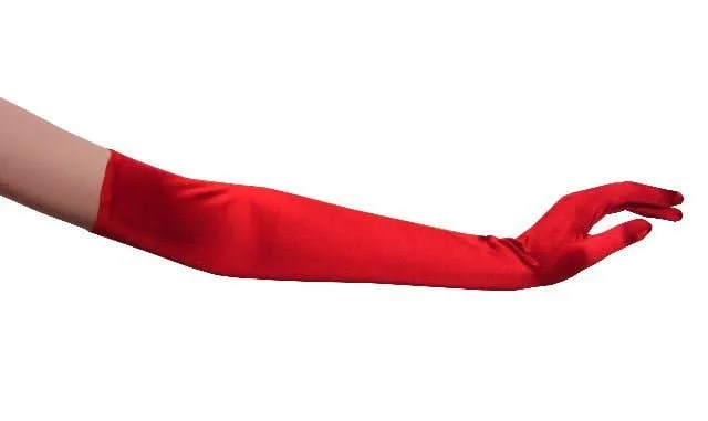 Long Red Satin Opera Costume Gloves