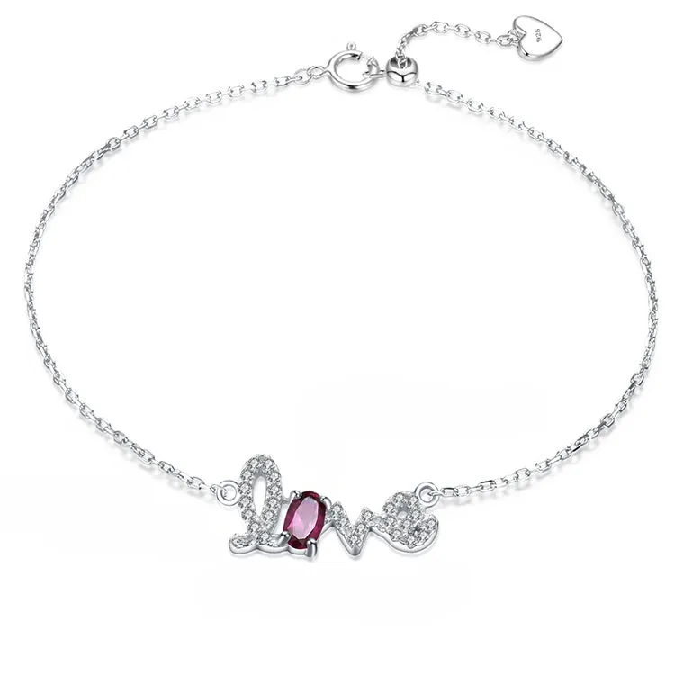 LOVE Letter Oval Natural Gemstone Silver Bracelet