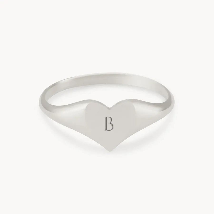 lovely heart signet ring - sterling silver