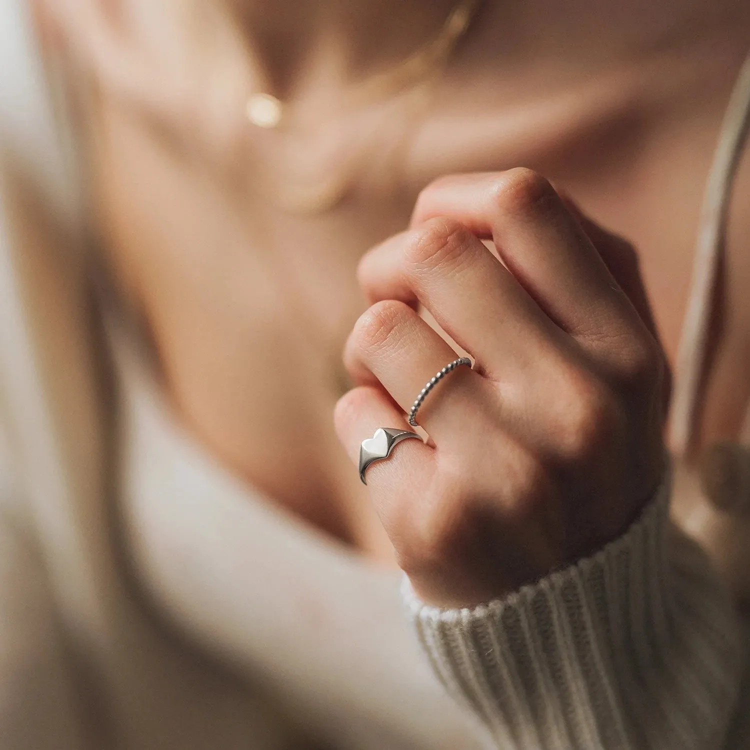 lovely heart signet ring - sterling silver