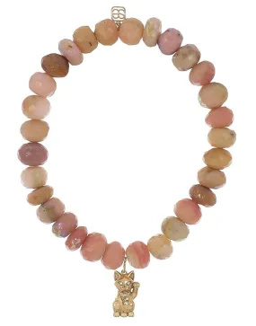Lucky Cat Pink Opal Bead Bracelet