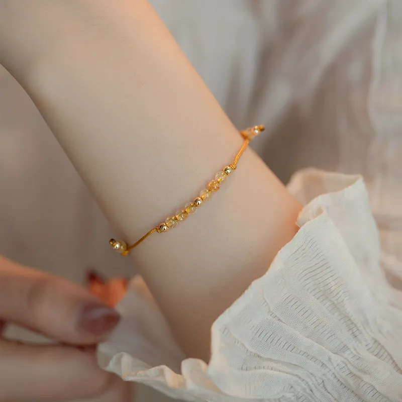 Lucky Gold Bead Natural Stone Bracelet with 14k Gold Plating