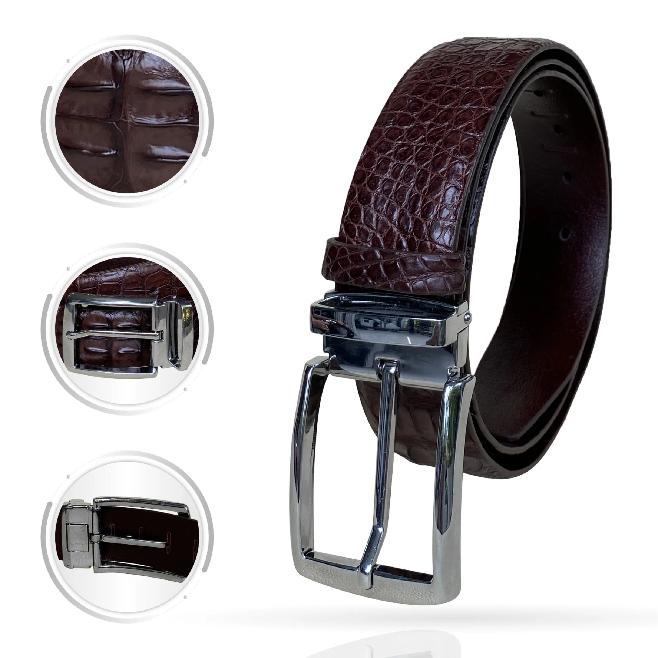 Luxury Dark Brown Alligator HornBack Leather Belt For Men - Pin Buckle | BEHO33-PIN