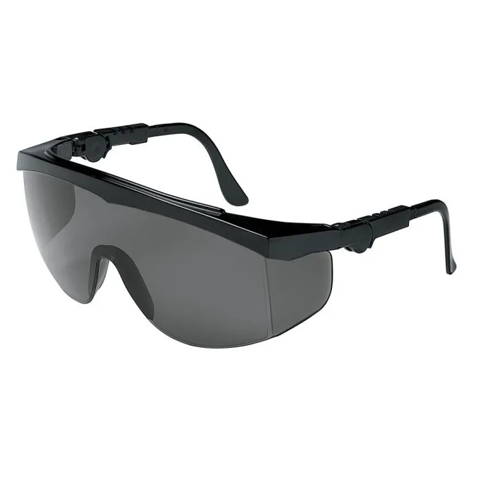 MCR Safety TK112 Safety Glass with Built on Side Shields, Black Frame, Gray Lens, 1 Pair