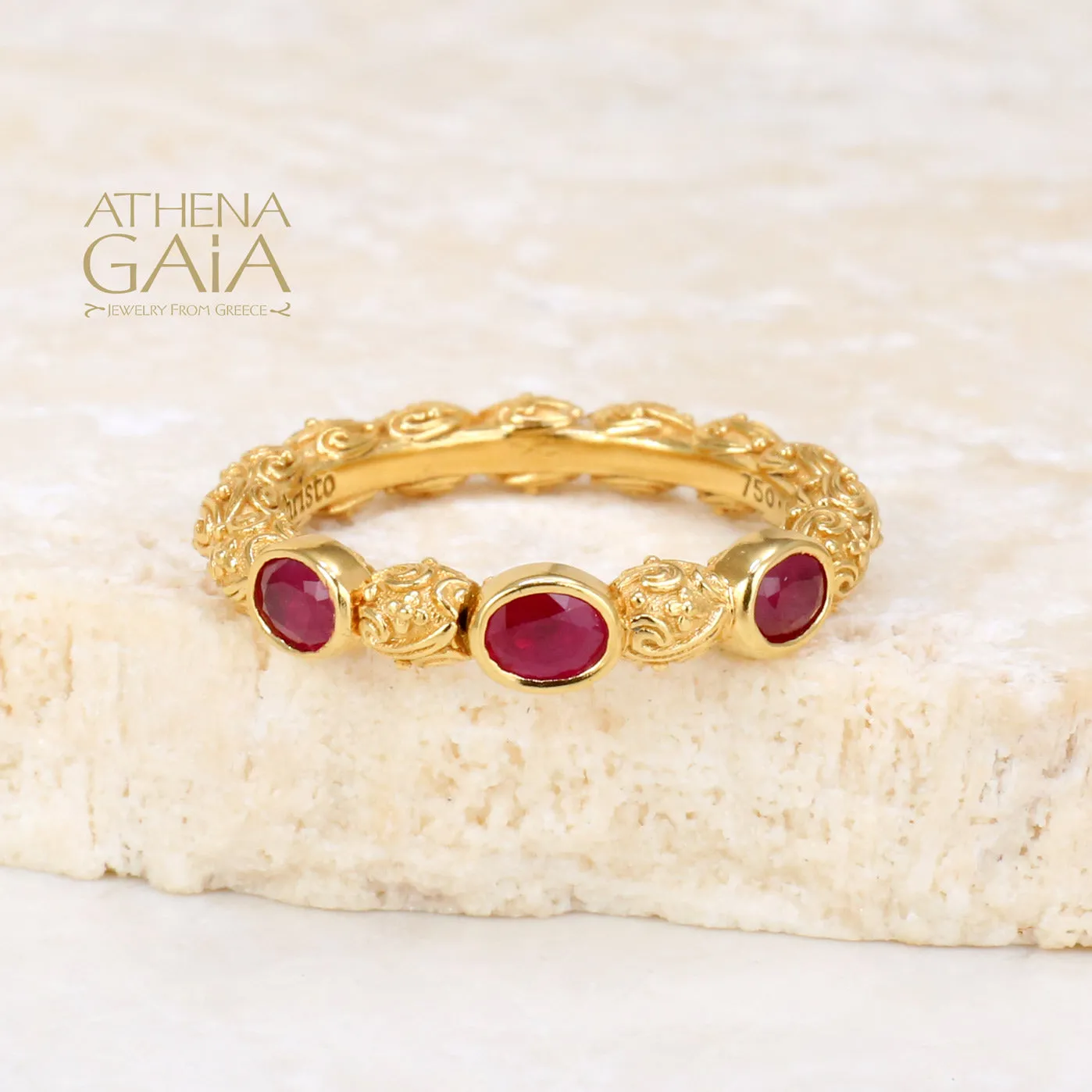 Meadow Breeze 18k Gold Triple Oval Stone Stackable Ring