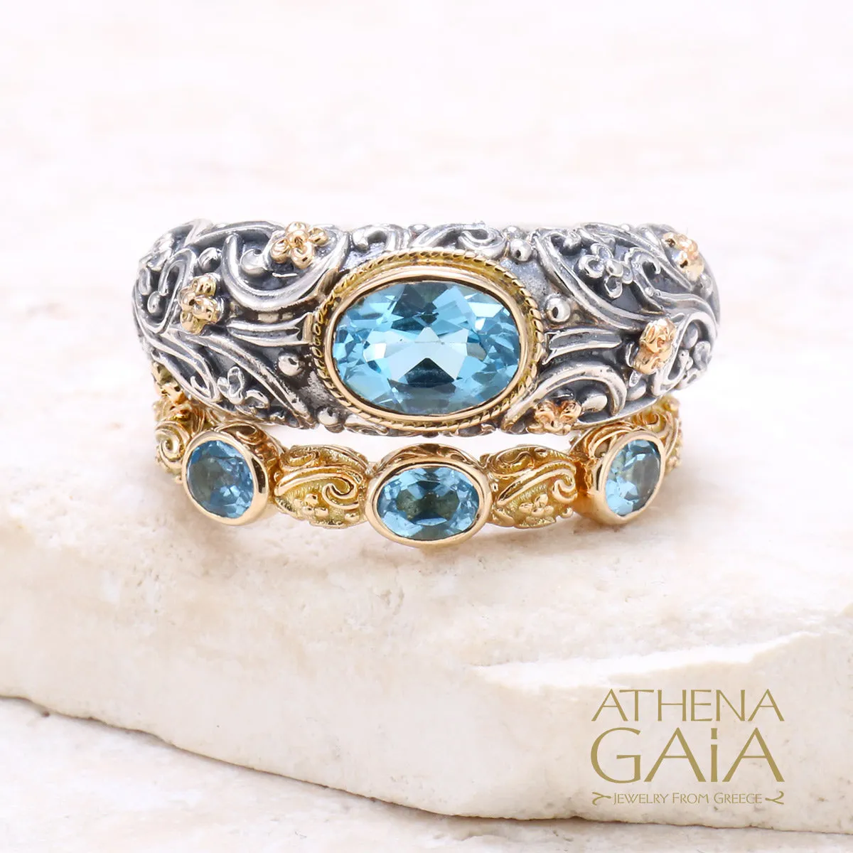 Meadow Breeze 18k Gold Triple Oval Stone Stackable Ring