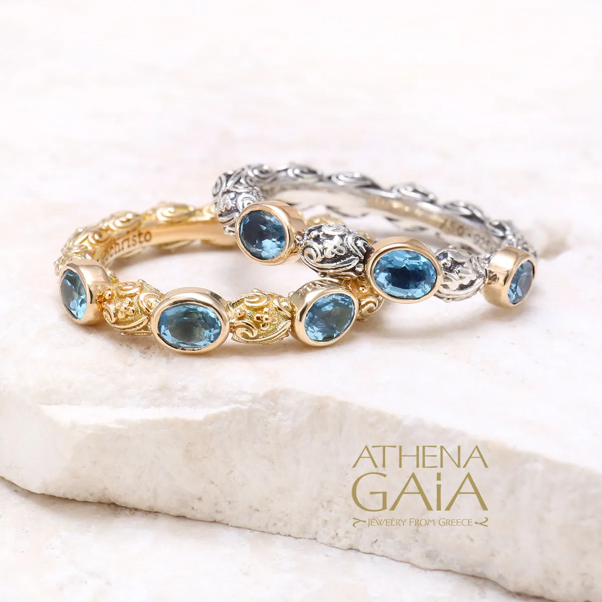 Meadow Breeze 18k Gold Triple Oval Stone Stackable Ring