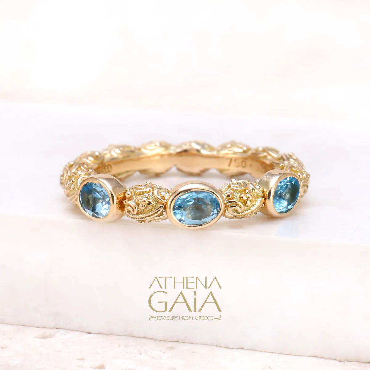 Meadow Breeze 18k Gold Triple Oval Stone Stackable Ring