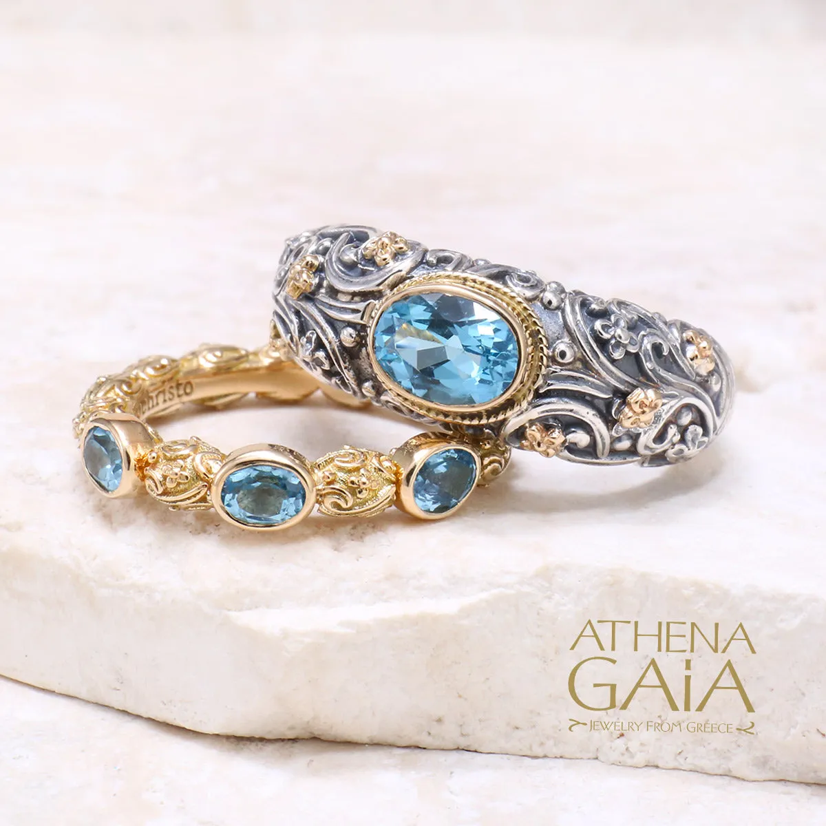 Meadow Breeze 18k Gold Triple Oval Stone Stackable Ring