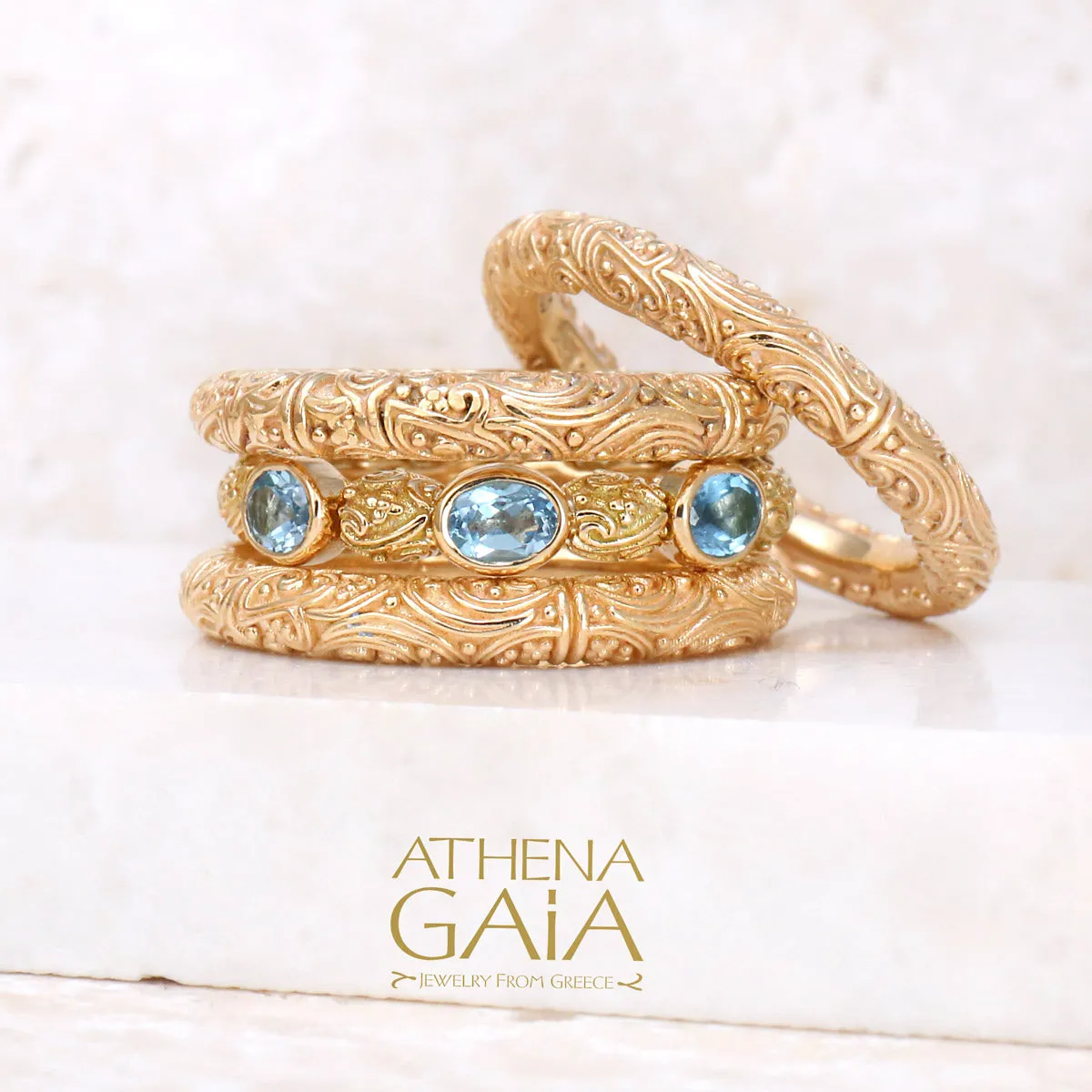 Meadow Breeze 18k Gold Triple Oval Stone Stackable Ring