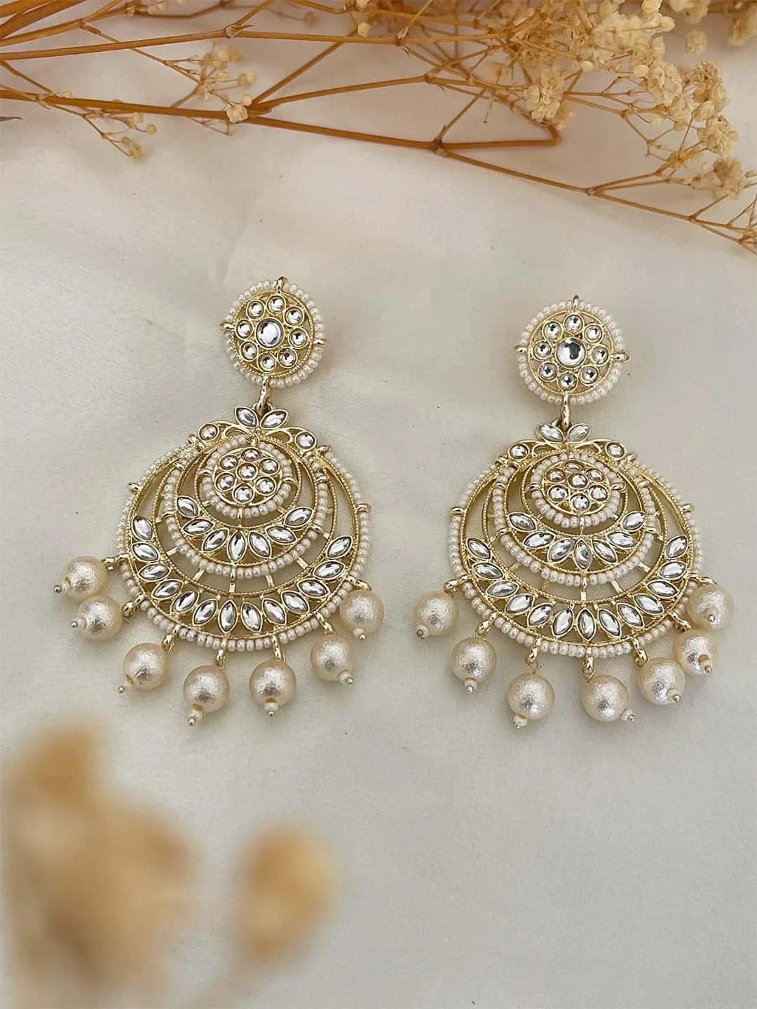 Megha Mathew In Kundan Chandbali Earrings With Pearls