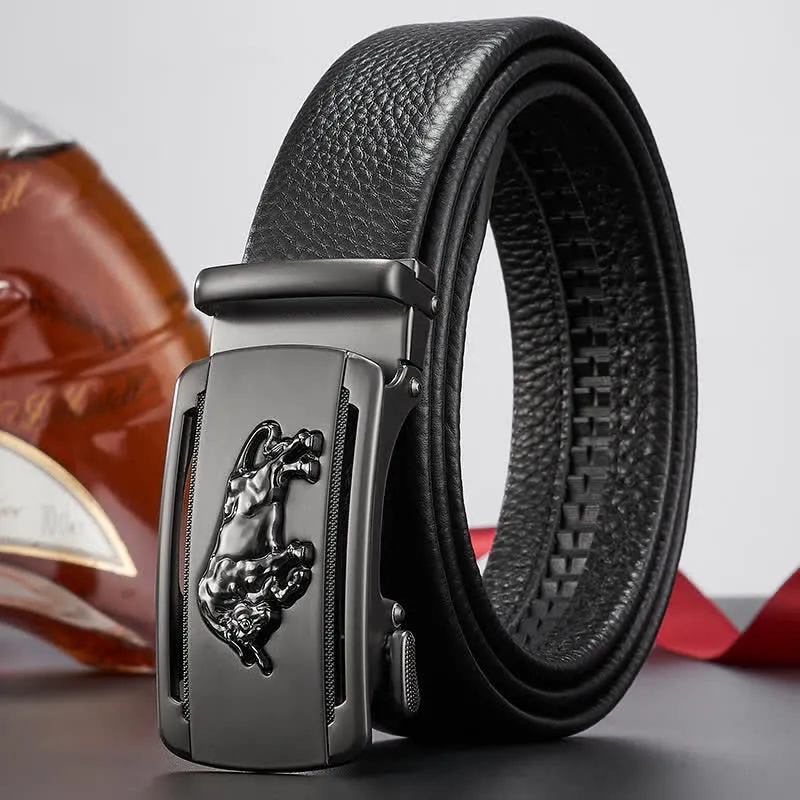 Men's Fierce Cattle Bull Automatic Buckle Leather Belt