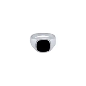 Men's Signet Ring with Black Center in Sterling Silver