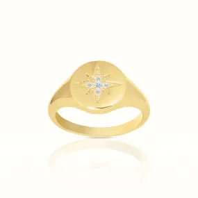 Men's Vermeil Micro Diamond Shinning Star Signet Ring