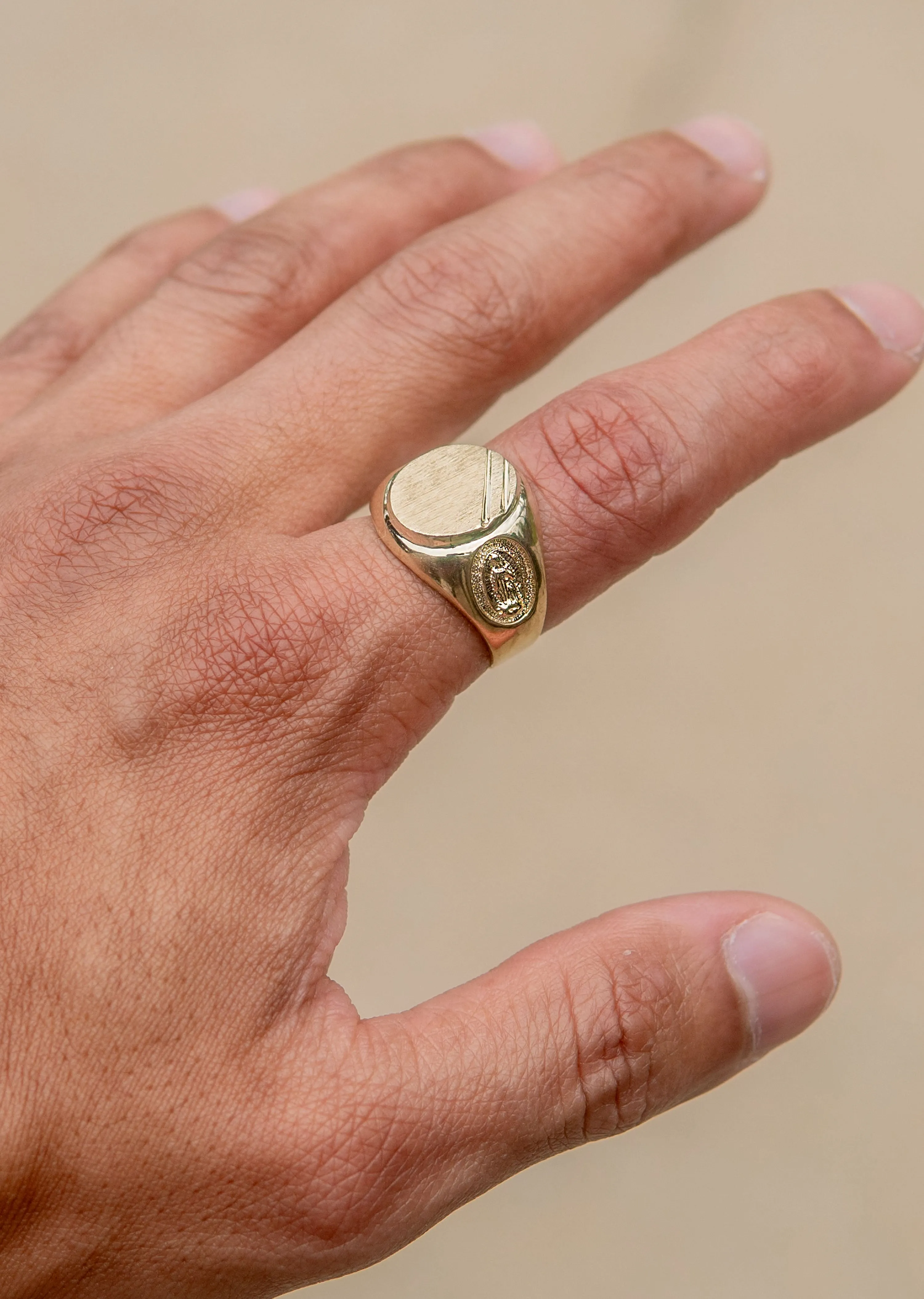 Mens Virgin Mary Signet Ring - 10K Gold | 6 Grams