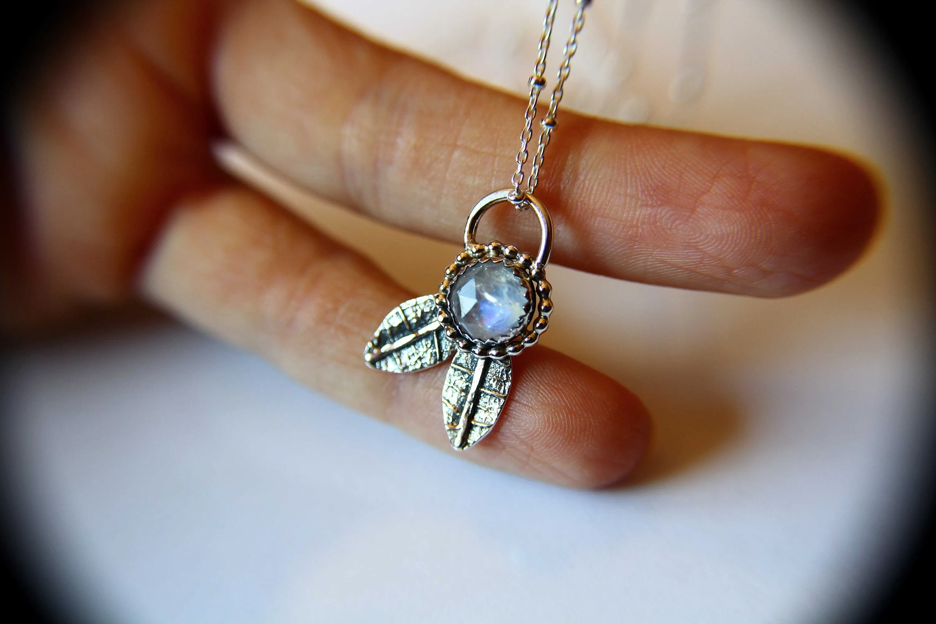 Moonstone Leaf Necklace, Leaf Necklace, Moonstone Necklace, Boho Leaf Necklace, Moonstone Jewelry, Nature Inspired Jewelry, Leaf Jewelry