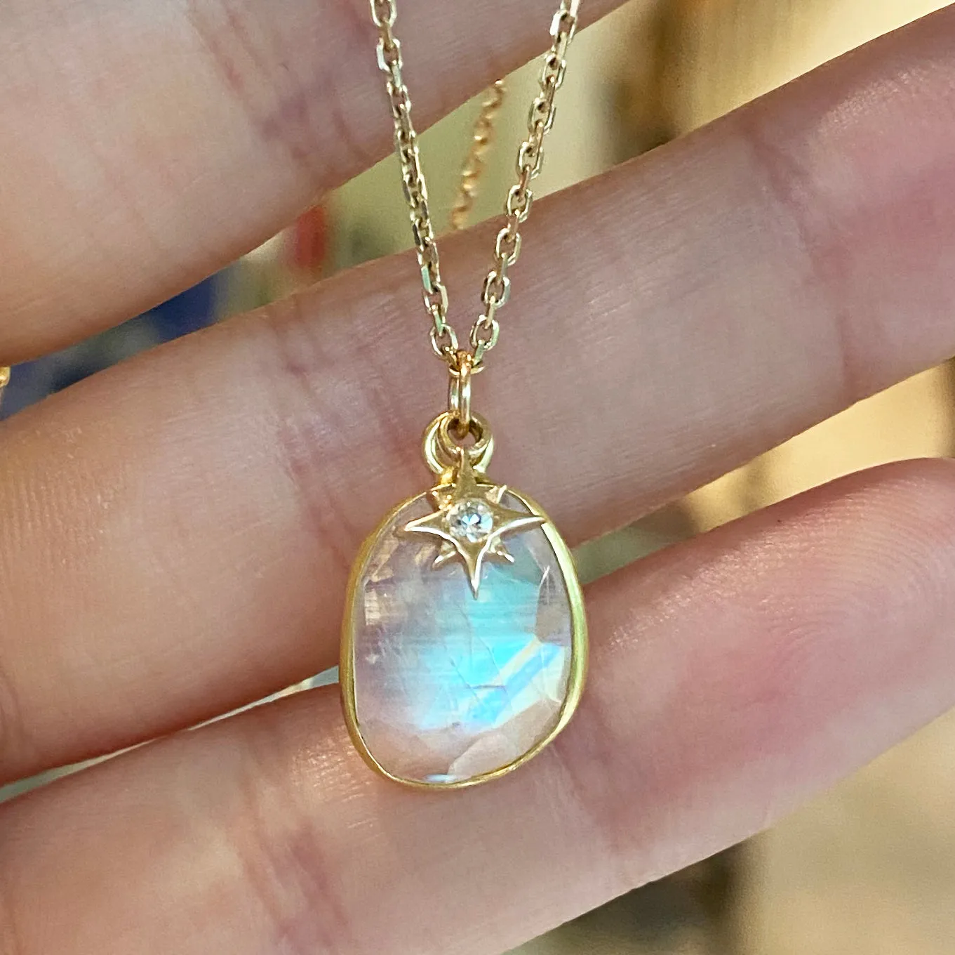 Moonstone Necklace with Star Diamond Charm