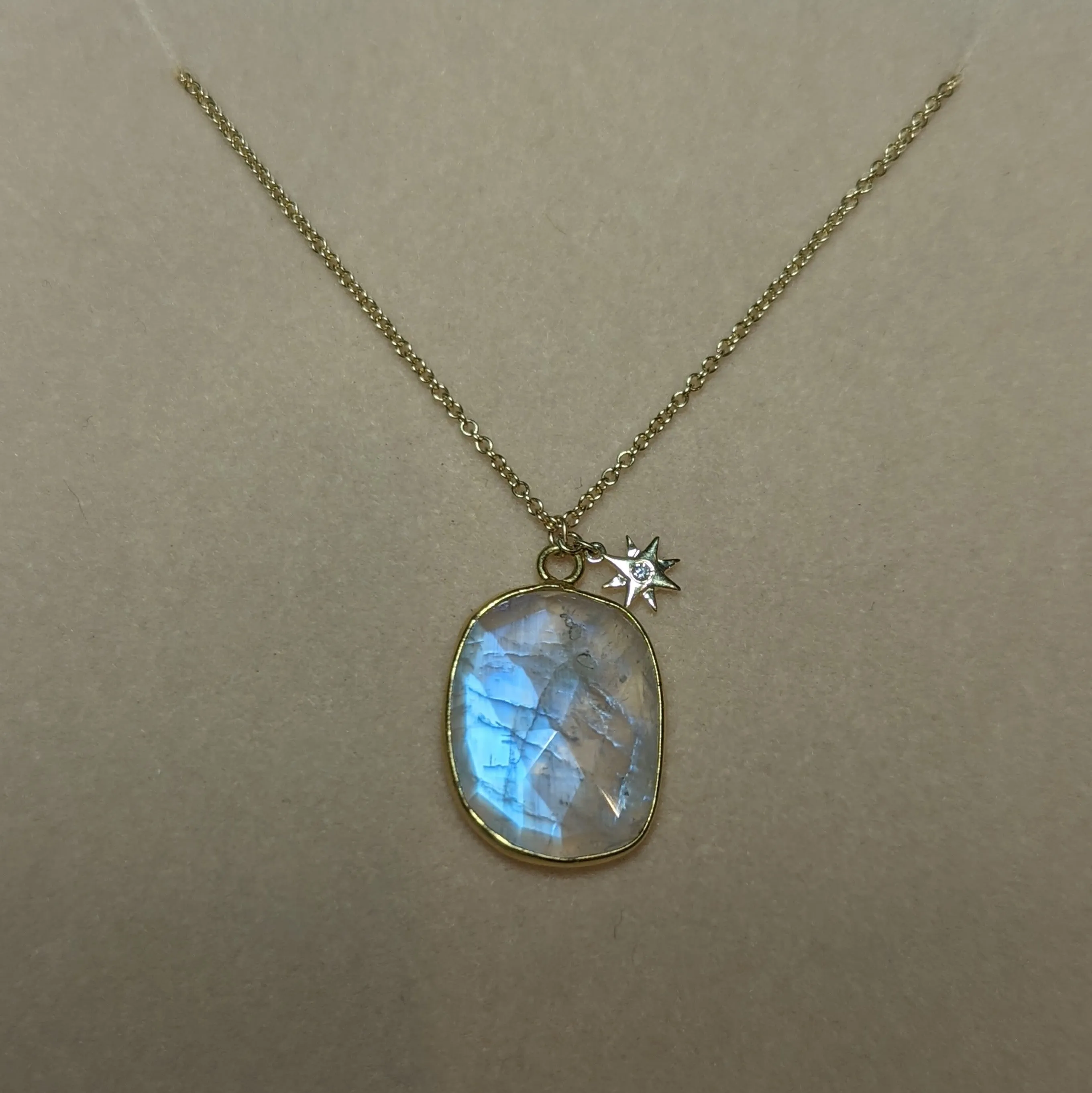 Moonstone Necklace with Star Diamond Charm