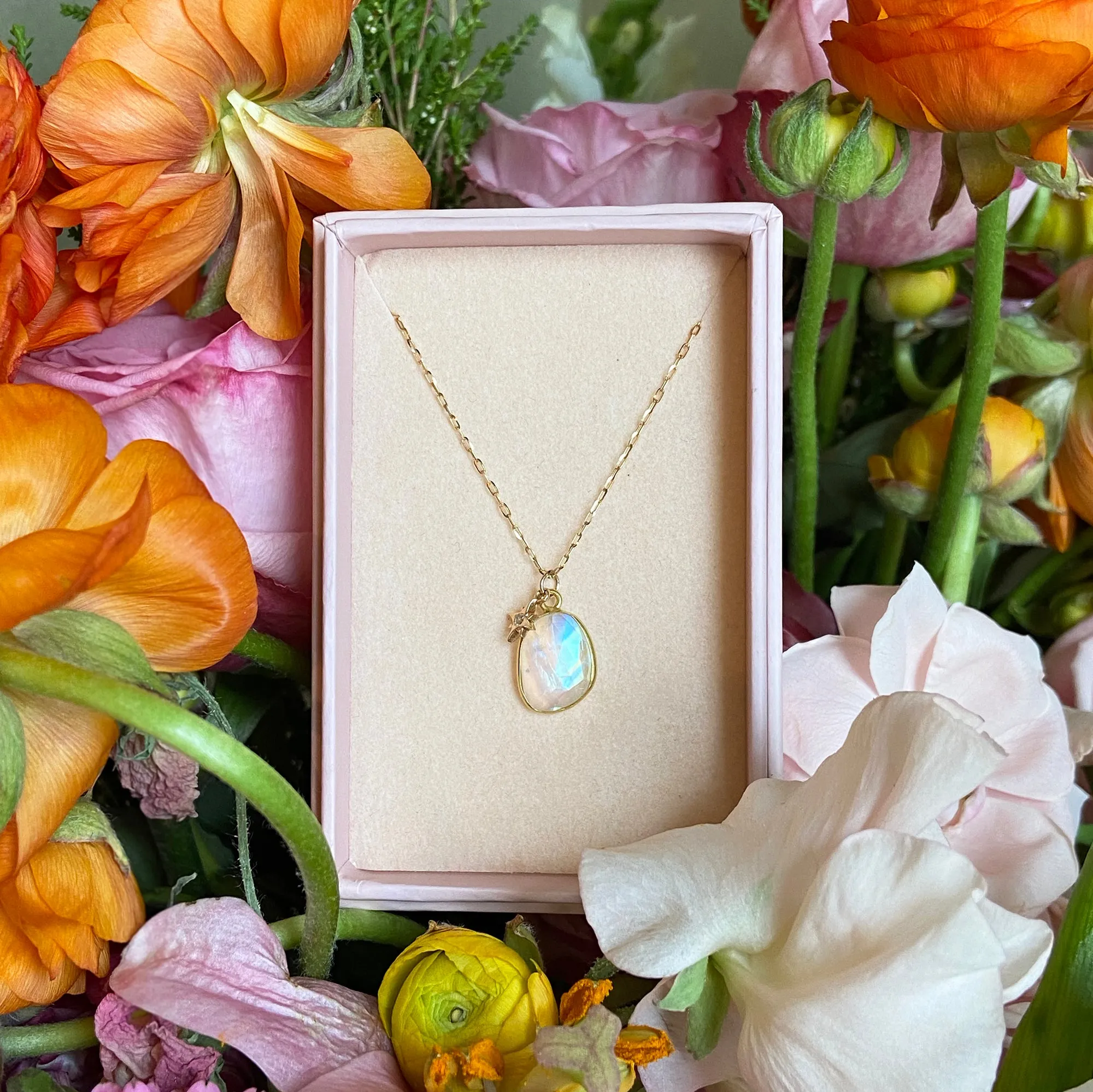 Moonstone Necklace with Star Diamond Charm