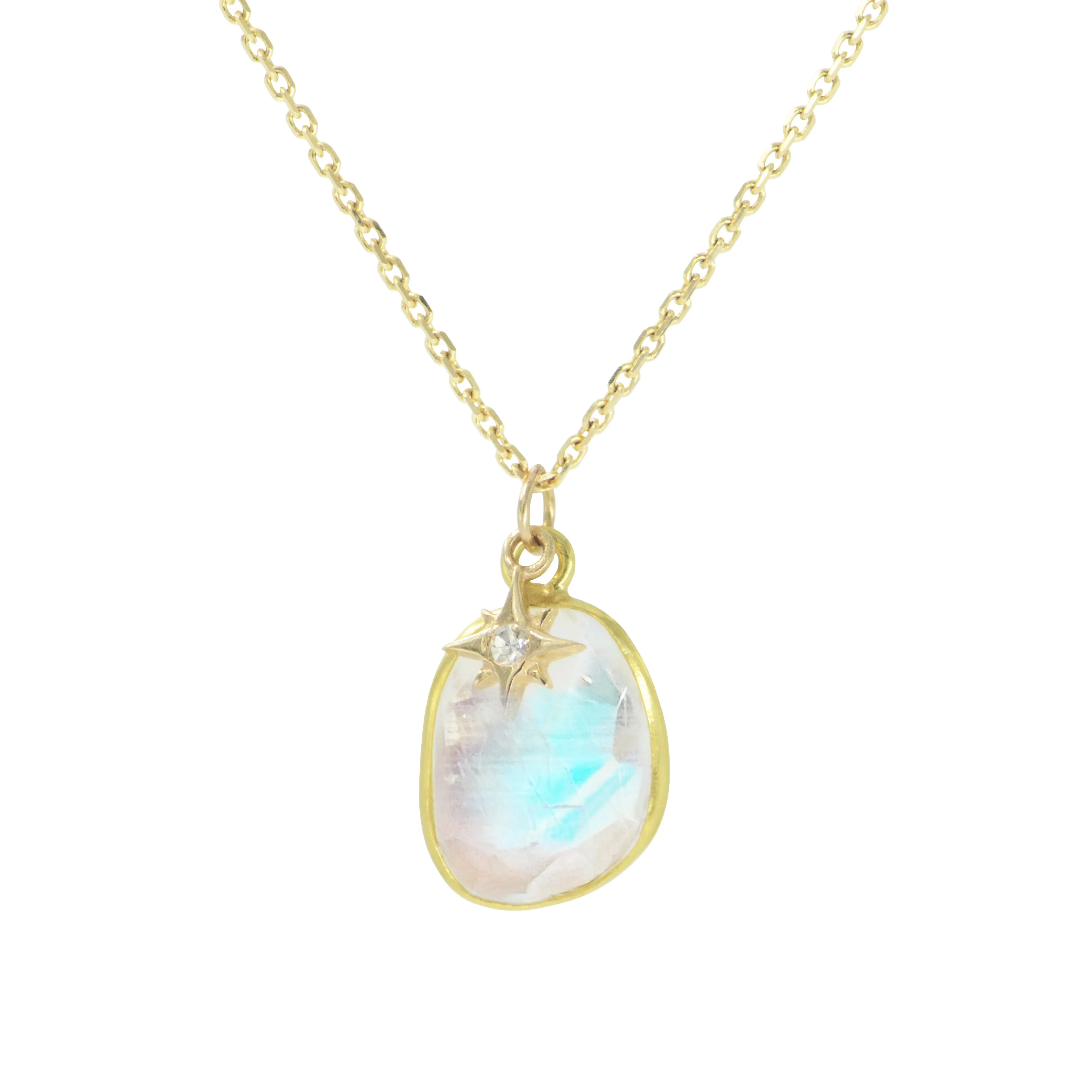 Moonstone Necklace with Star Diamond Charm