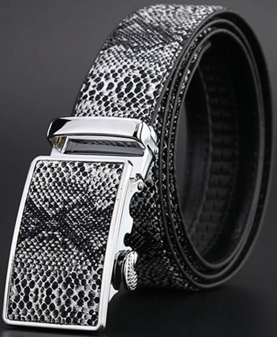 MROYALE™ Faux Snake Skin Embossed Leather Ratchet Belt | Men's Snake Automatic Buckle