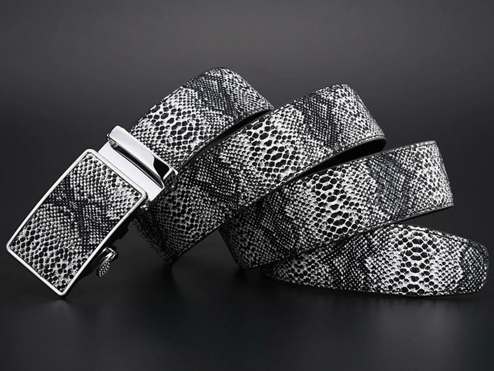 MROYALE™ Faux Snake Skin Embossed Leather Ratchet Belt | Men's Snake Automatic Buckle