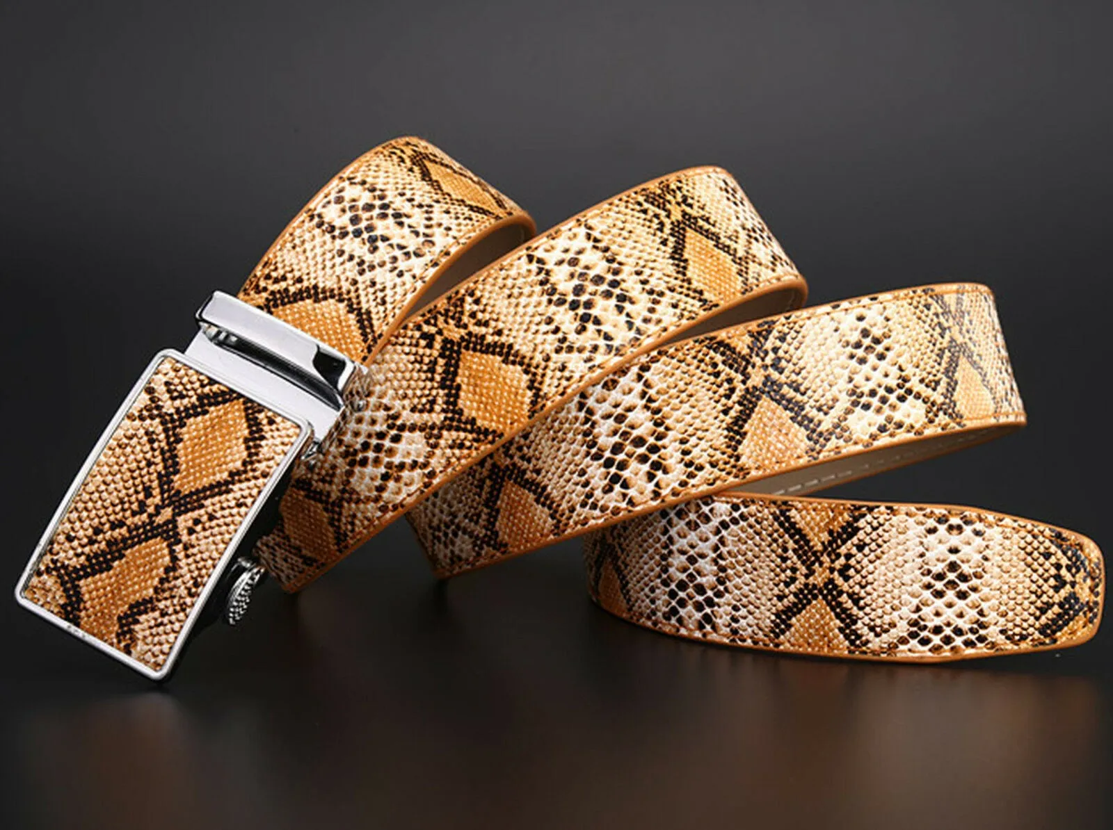 MROYALE™ Faux Snake Skin Embossed Leather Ratchet Belt | Men's Snake Automatic Buckle