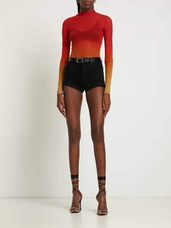 MUGLER   Contrast hi-waist denim &amp; jersey shorts 