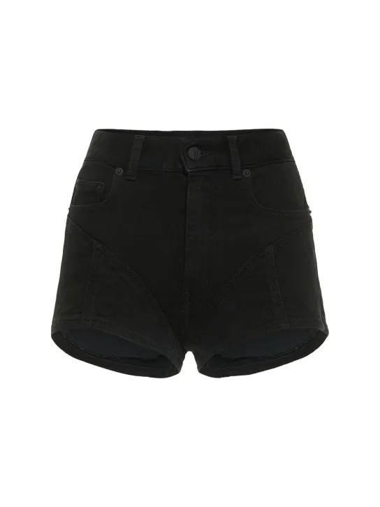 MUGLER   Contrast hi-waist denim &amp; jersey shorts 