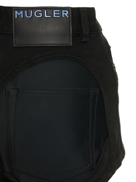 MUGLER   Contrast hi-waist denim &amp; jersey shorts 