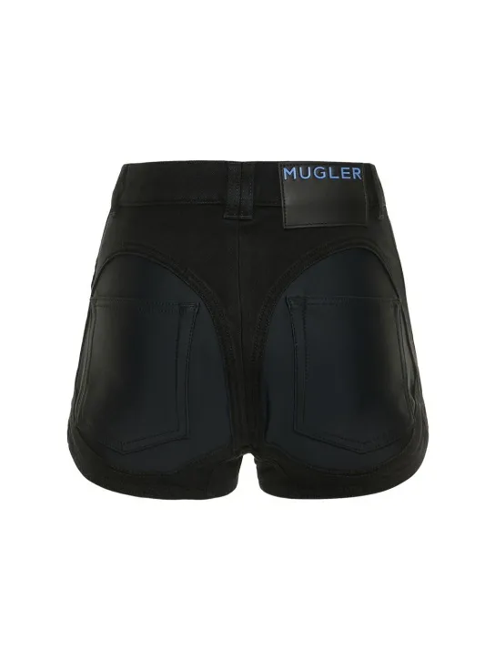 MUGLER   Contrast hi-waist denim &amp; jersey shorts 