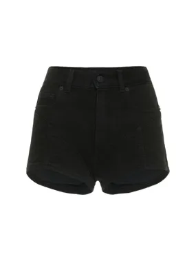 MUGLER   Contrast hi-waist denim &amp; jersey shorts 