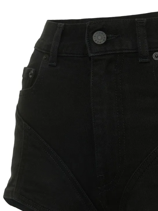 MUGLER   Contrast hi-waist denim &amp; jersey shorts 