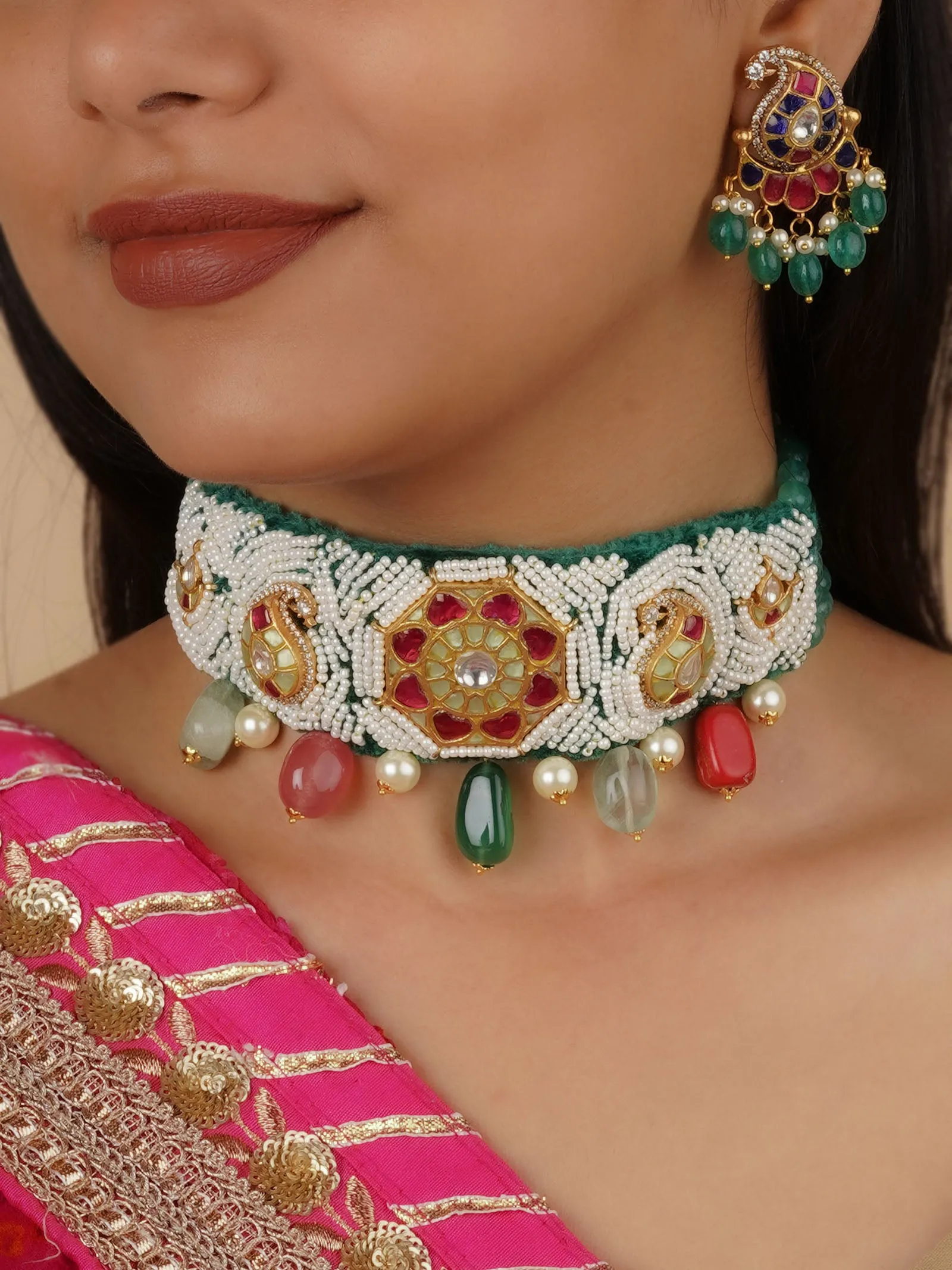 Multicolor Gold Plated Mishr Necklace Set - MR-S508MA